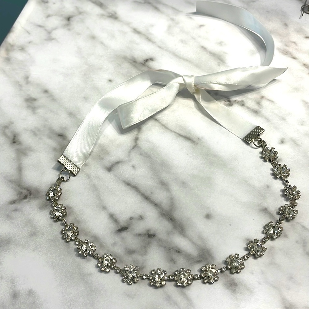 Beautiful bridal crystal headband with cream ribbon - NWOT